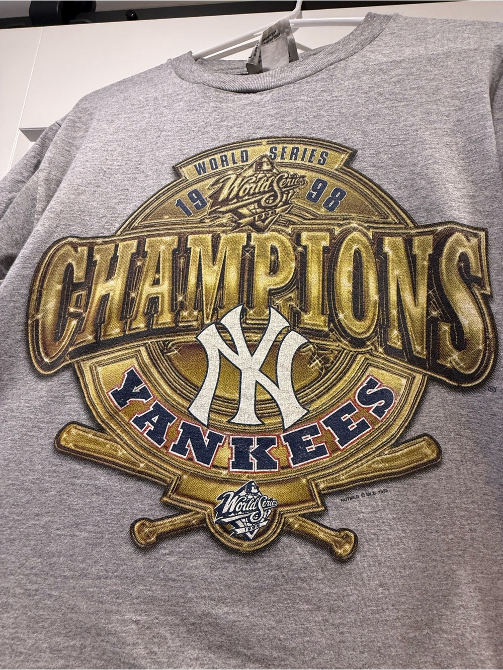 Lee Gray Yankees 'Champions' Crewneck Sweatshirt with Gold Graphic